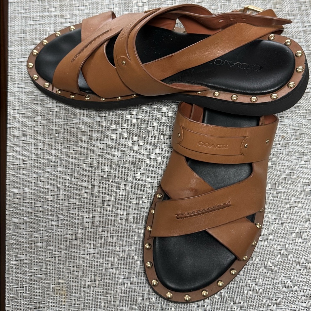 Pre-owned Coach Brown Leather Studded Sandals
